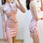Halter neckless open back split cheongsam woman sexy dress sexy cheongsam woman floral dress