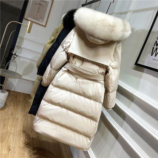 Real Fox Fur Collar Down Jacket Women Winter Thick Warm long Hooded Down Coat