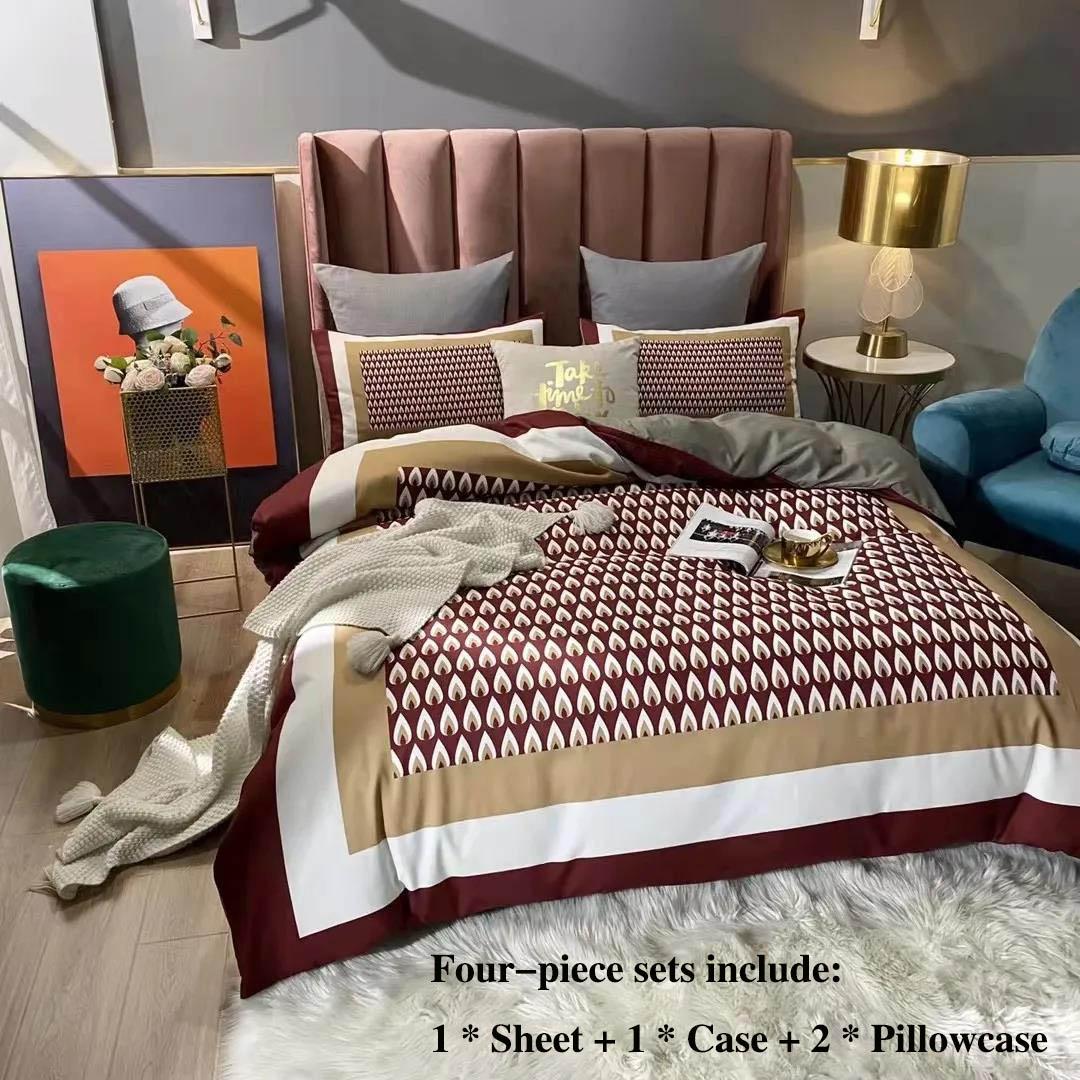 Thickened Grinding Long Velvet Wool Twill Four Sets of Leopard Striped Cotton Quilt Cover Single Tribute Cotton Bed Set 1.8 M 2 Meter Bed