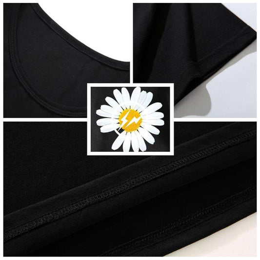 Daisy Print T-shirts Harajuku Hong Kong Trendy Tees Summer O-neck Short Sleeve Casual Shirts Men Clothing Best Seller for Youth