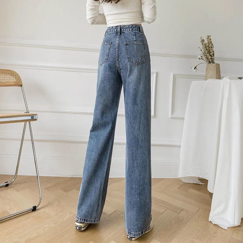 Straight Jeans Women's Spring and Autumn Korean Version Loose High Waist Thin Wide Leg Pants High Street Tide Ins High Waist Straight Thin Pants