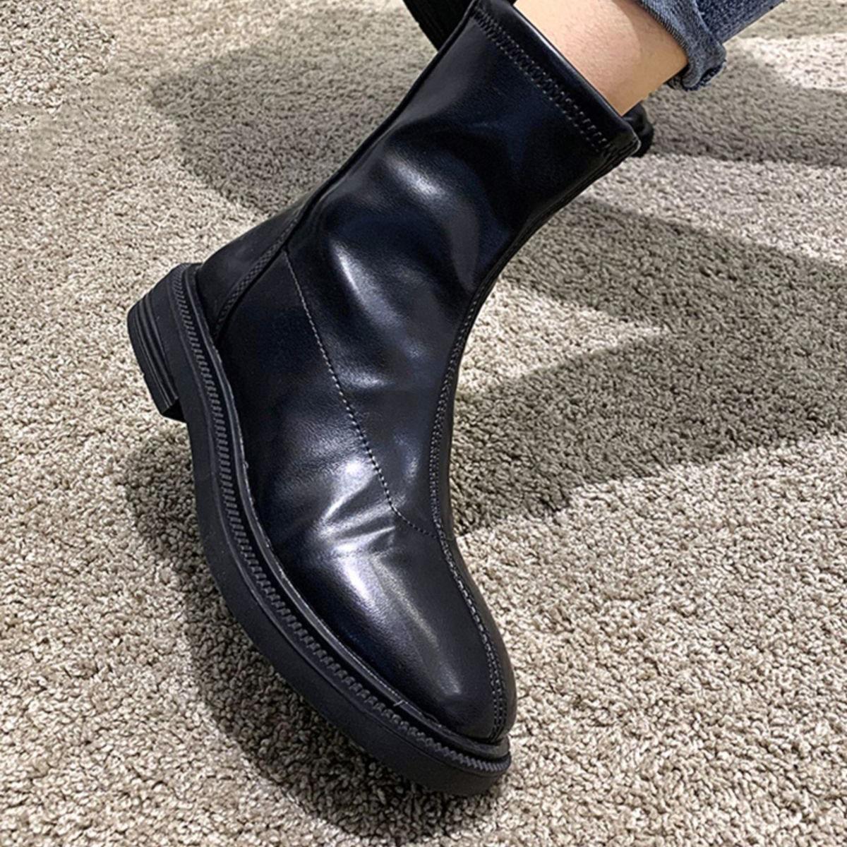 Women's Autumn Streetwear Short Single Boots Spring Plus Size Thick Heel Solid Color Martin Boots
