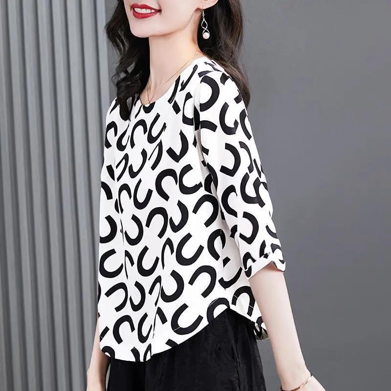 Large Size Western Style Printed Top Women's Summer Loose Short Simple T-shirt