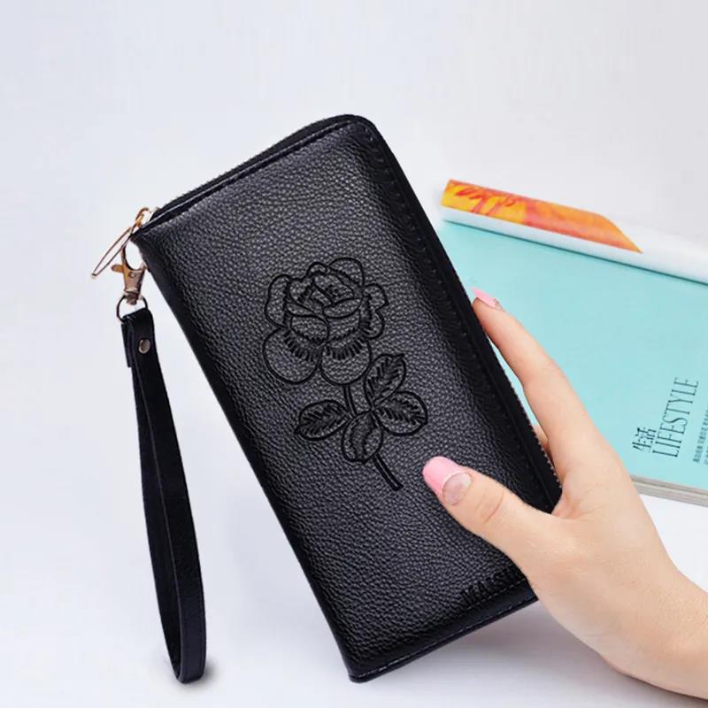 Women Clutches Leather Bag Portable PU Leather Multi-Layer Large Capacity Classic Soft Surface Wallets with Coin Pocket Zipper Purse