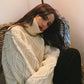 Pofulove Korean Solid Color Thick Turtleneck Female Autumn Winter Lazy Loose Twist Knitted Pullover