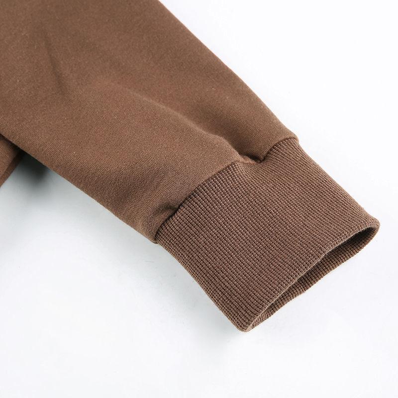 Brown Zip Hooded Sweatshirt Jacket Top Oversized Hoodie Retro Pocket Woman Clothes Long Sleeve Pullover