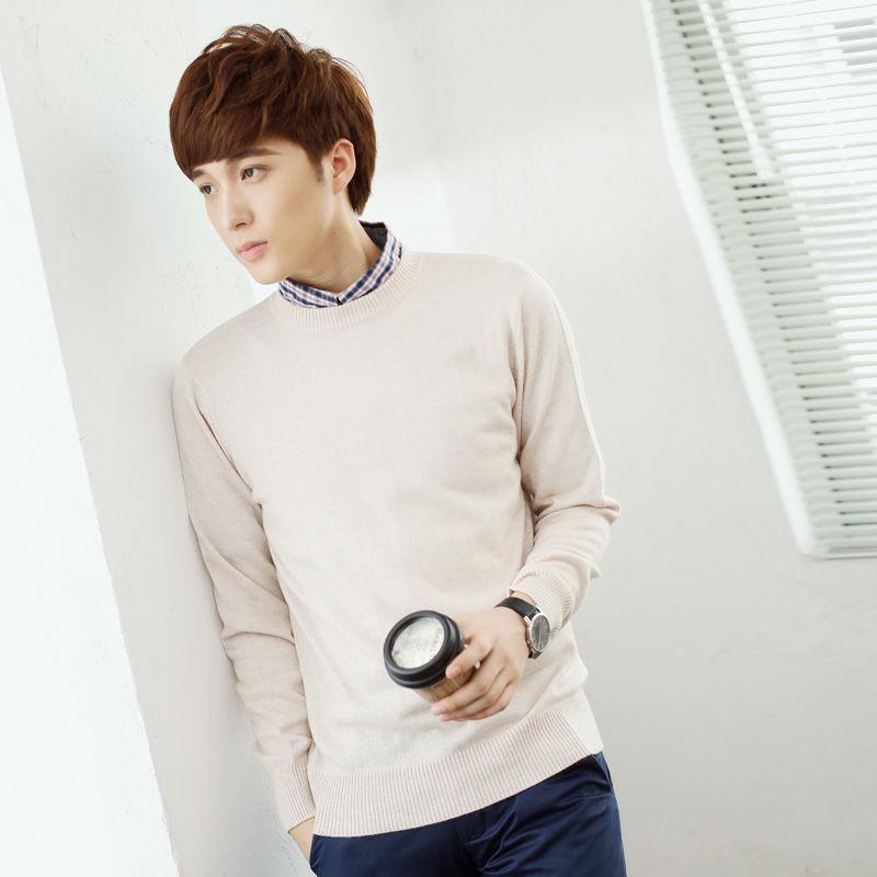 Men's Sweater Round Neck Padded Sweater Autumn and Winter Loose Large Size Bottoming Shirt Solid Color Sweater