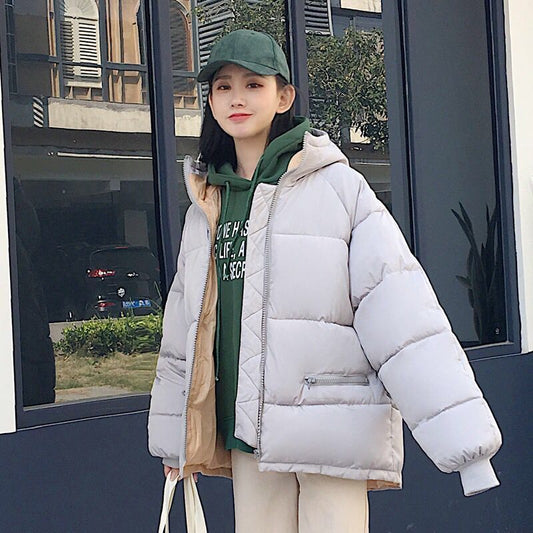 Loose Plus Size Women's Hooded Pink Cotton Jacket Winter Solid Color Short Down Padded Jacket Thick Warm Jacket