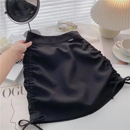 Skirt Spring A-line Skirt Women's Design Sense Niche High Waist All-match Drawstring Bag Hip Skirt