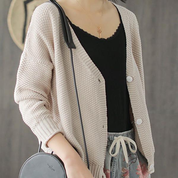 Spring and Autumn Plus Size Women's Lazy Style Knitted Cardigan Jacket Loose Literary Buttons Casual Sweater