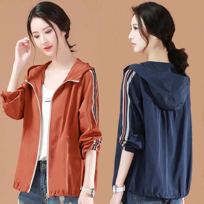 Women's Hooded Baseball Jacket Spring Casual Jacket Loose Top Solid Color Zipper Anti-wrinkle Jacket