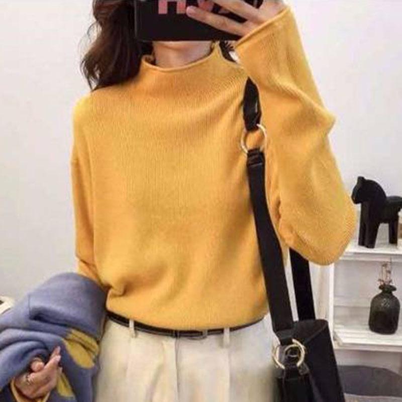 Pofulove Thick Half Turtleneck Sweaters Women Autumn Winter Loose Knitted Bottoming Shirt Plus Size
