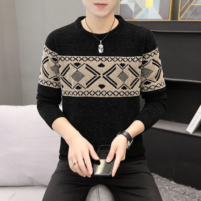 Chenille Autumn and Winter Men's Round Neck Sweater Thickened Warmth Fashion Sweater Men's Sweater