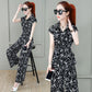 Women's Waist Suit Summer Cover The Flesh and Show Thin Sleeveless Temperament Shirt + Loose Wide-leg Pants Two-piece Set