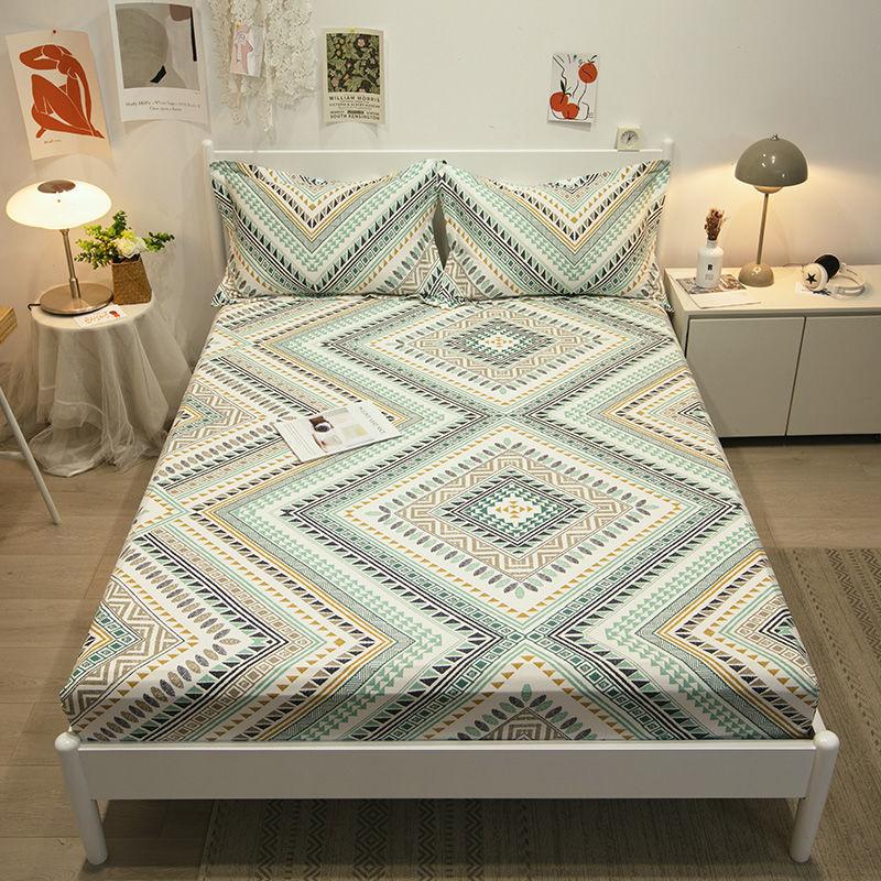 Three-piece Skin-friendly Cotton Bedspread Bed Sheet Pillowcase Non-slip Thick Protective Cover Mattress Cover