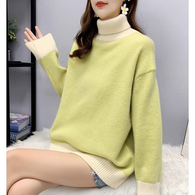 Pofulove Turtleneck Women Pullover Winter Loose Thick Padded Short Bottoming Shirt Sweater Women