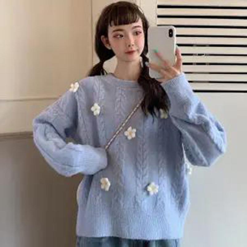 Autumn Winter  Women Fashion Sweater Casual Knitting Sweater  Round Neck Pullovers Loose Casual Long Sleeve Sweater