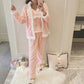 Women's Winter Pajamas Set Thickened Coral Fleece Sweet Cute Sexy Plush Suspenders Top Bottoms Four-piece Set Flannel Homewear Hairband
