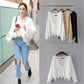 Loose Casual Solid Color Irregular Sweater Fashion Chic Tassel V-neck Long-sleeved Knit Pullover