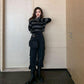 Autumn and Winter Loose Lazy Knit Sweater Women Pullover Round Neck Striped Student Short Sweater Women