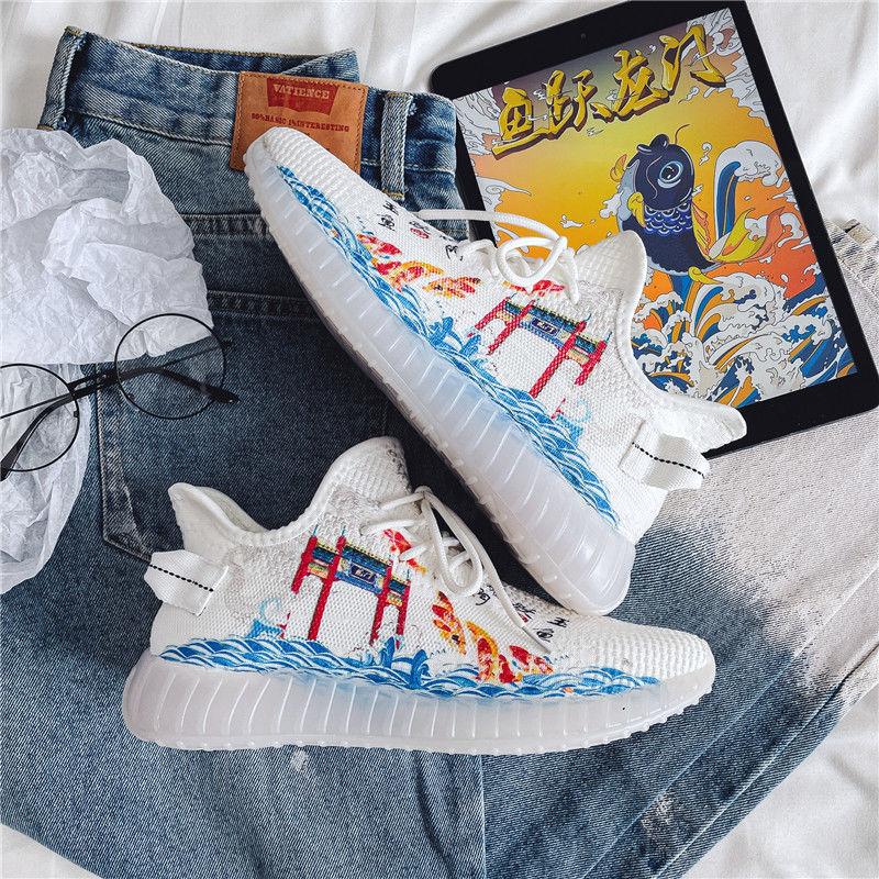 Korean Couple Breathable Running Net Shoes Summer Fly Woven Breathable Casual Sneakers Trend Canvas Coconut Shoes
