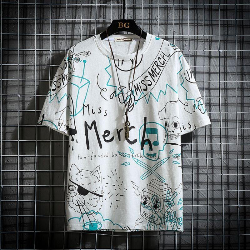 Summer Trend English Alphabet Short-sleeved Men's Printed Hip-hop Round Neck Loose Men's T-shirt
