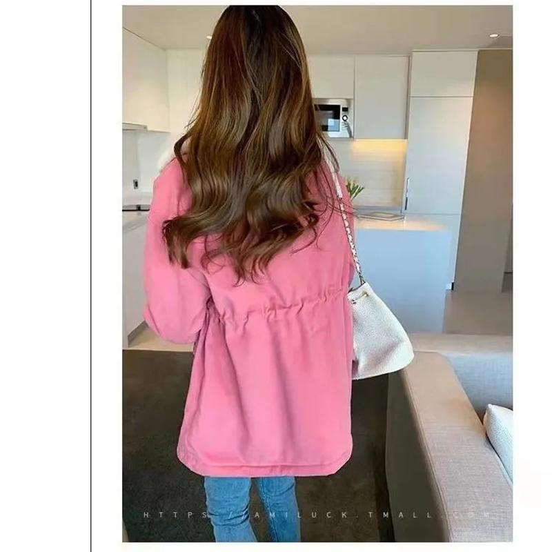 Women's Winter Plus Velvet Thickened Mid-length Cotton Coat Loose Drawstring Korean Style Cotton Coat Jacket Tooling Pie To Overcome Jacket Casual Top