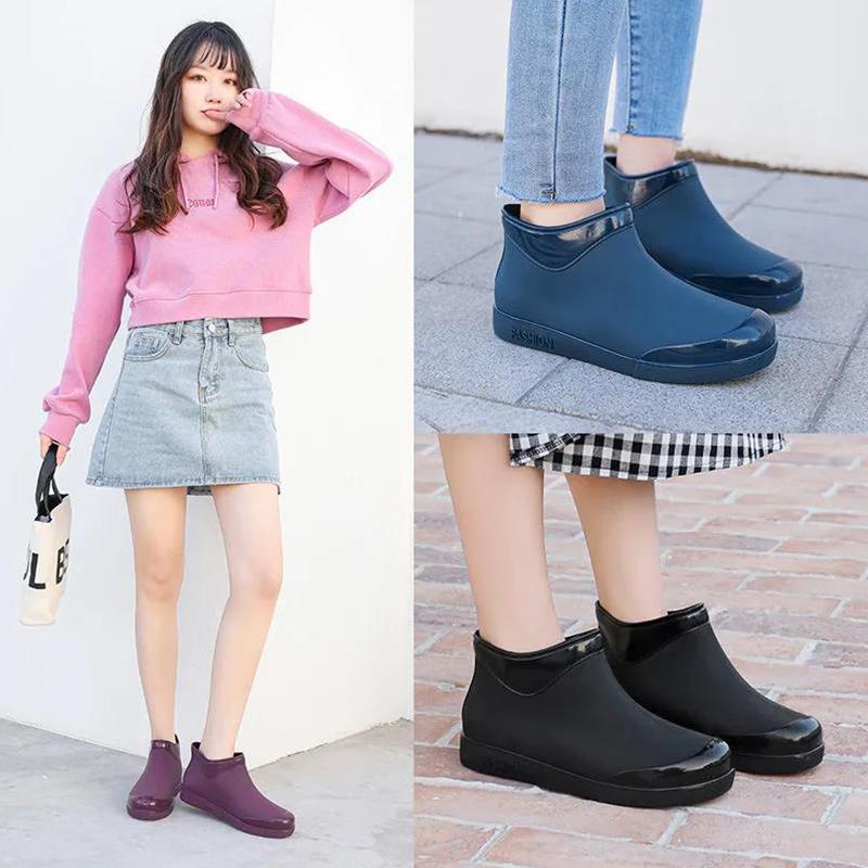 Fashion All-match Rain Boots Ladies Short Rain Boots Low-cut Non-slip Waterproof Work Shoes Kitchen Shoes Four Seasons Water Shoes