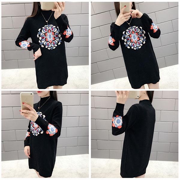 Ethnic Thick Pullover Sweater Women Korean Loose Embroidered Knitted Bottoming sweater All-match Knitweat Autumn and Winter