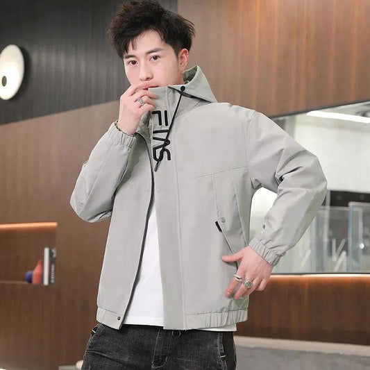 Spring and Autumn Men's Jacket Hooded Coat Colorblock Printing Top Trend Simple Bomber Jacket Zipper Sportwear