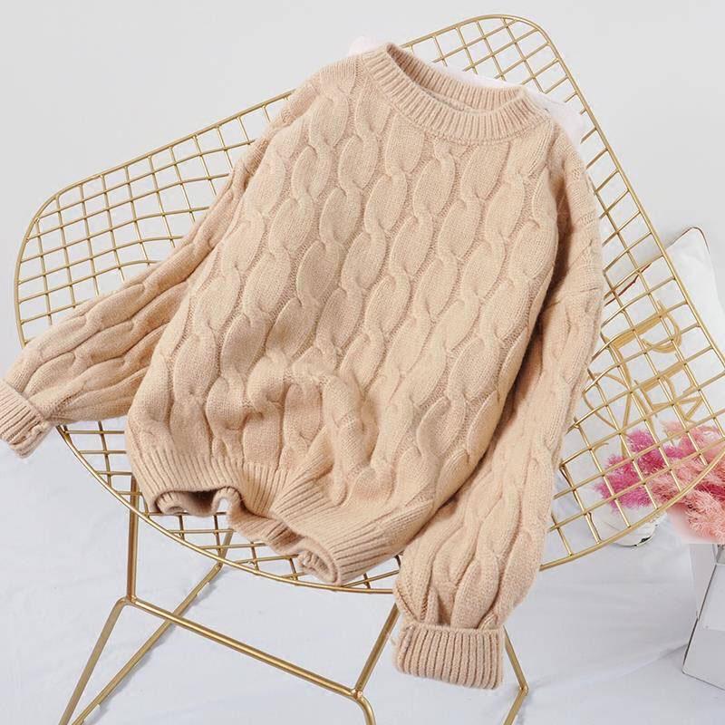 Women Winter Thick Warm Plus Size Knit Sweater Women Loose O-Neck Pullover Twist Pullover Sweater