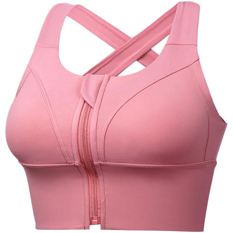 Women's Sports Bra Front Zipper Shockproof Fitness Sports Underwear Solid Color Yoga Vest