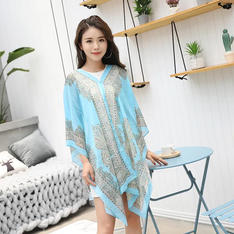 Chiffon Temperament Shawl Women Wear Sunscreen Beach Towel Summer Large Size Shawl Cloak-style Wrap All-match Lightweight Scarf