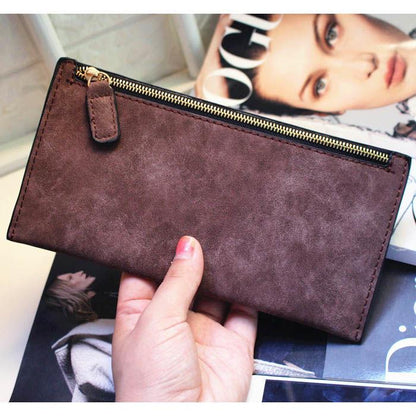 Stylish Slim Ladies' Long and Frosted Wallet Large Capacity Clutch Bag Zipper Zero Wallet Card Bag