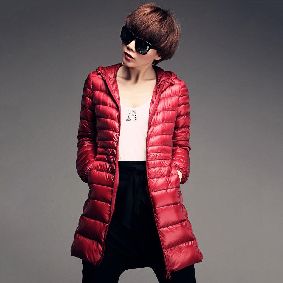 Women's Winter Oversized Down-filled Coat Female Ultra Light Jacket Hooded Slim Long Sleeve Parka Overcoat
