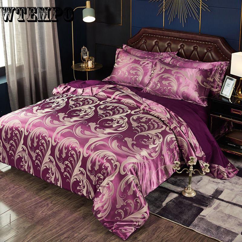 Silk Satin Jacquard Bedding Set Bed Sheet Pillowcase Duvet Cover Set Bed Linen Bedspread 4pcs