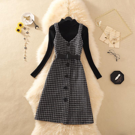 Cottagecore Cute 2 Piece Cozy Sweater Plaid Wool Dress, Dark Academia Clothing, Fall Dress, Y2K Kawaii Lolita Plus Size Cottage Core Dress