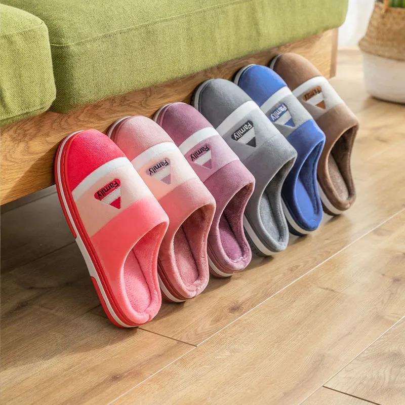 Winter Unisex's Cotton Slippers Non-slip Warm Couples Plus Velvet Thick Bottom Plush Slippers
