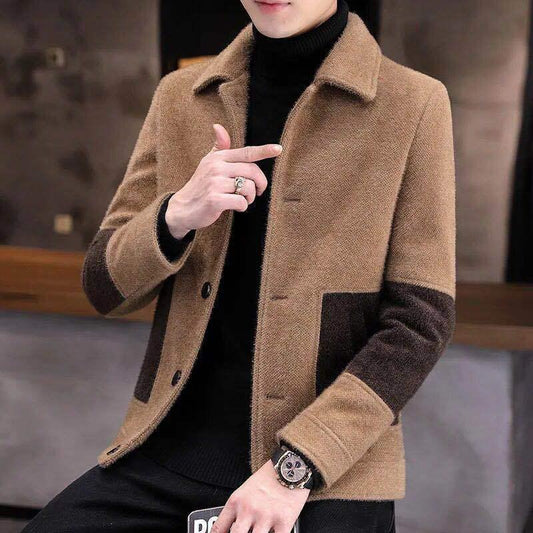 Short Stitching Men's Jacket Autumn and Winter Fashion Trend Slim Single-breasted Youth Jacket