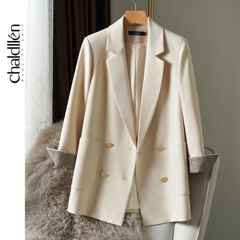 Leisure Suit Jacket Female Long Section of The Spring and Autumn Suit Slim British Style Double-breasted Suit Jacket Women's Casual Loose Coat