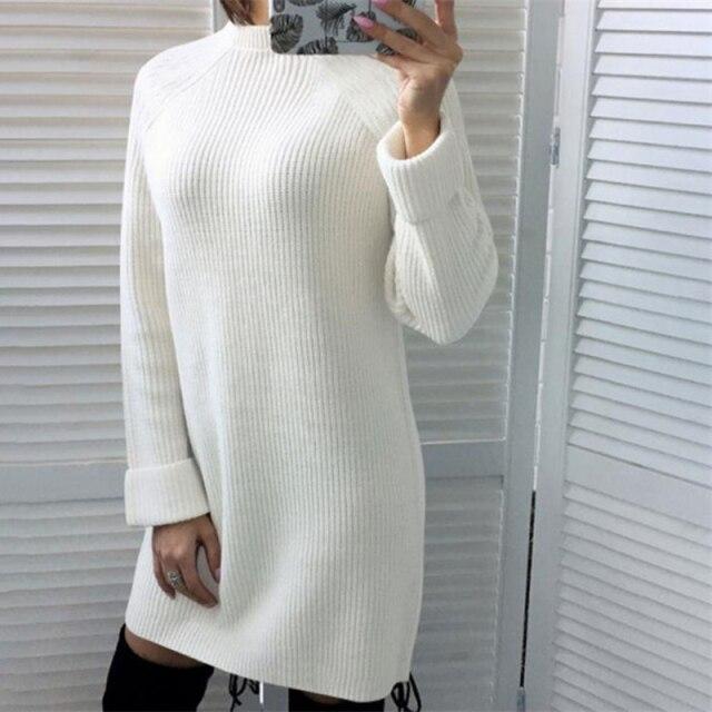 Pullover Sweater Women Knit Dresses Autumn Winter Sexy Long Sleeve Casual Solid Color Bouncy