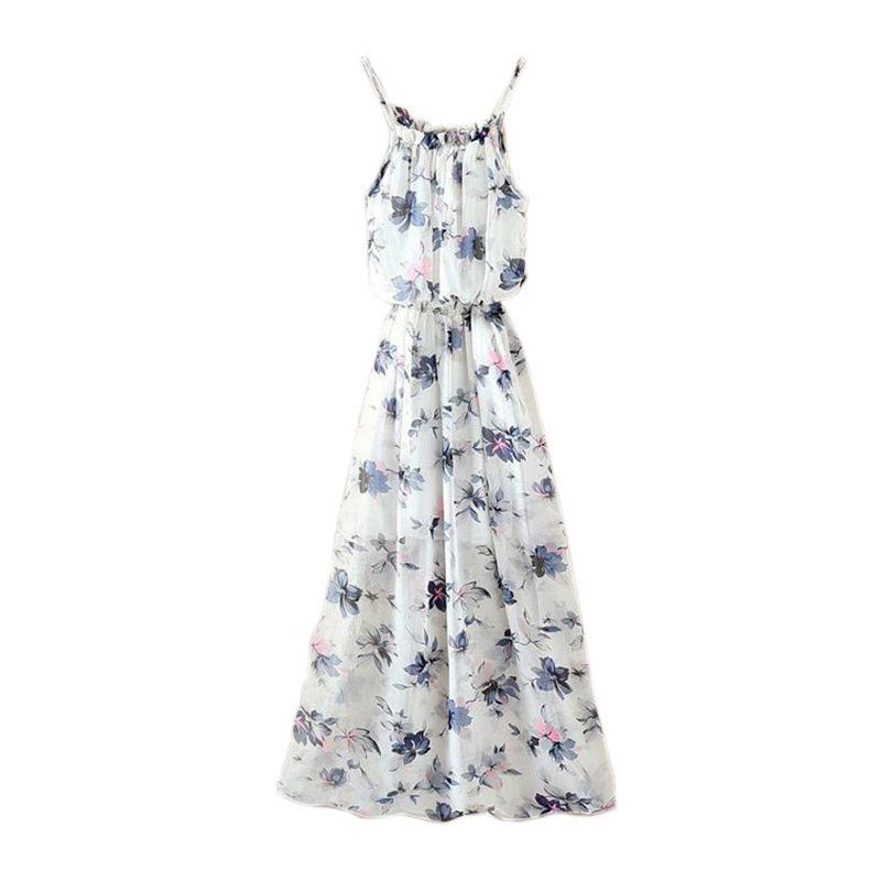 Fashion Sweet Beach Backless Dress Boho Long Floral Dress Women's Summer Camisole Dress Women