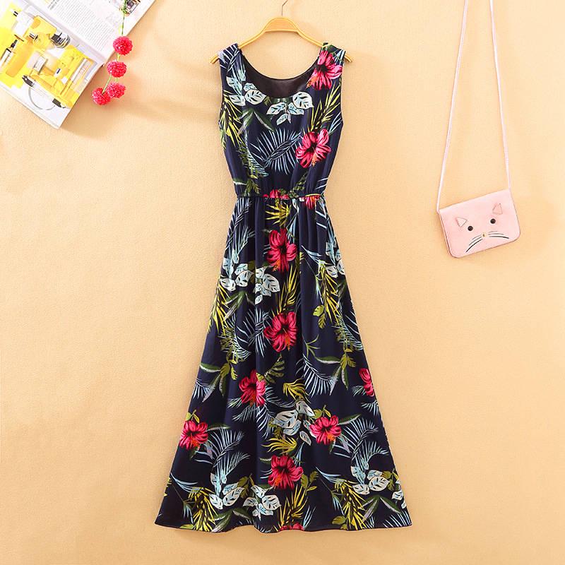 Pofulove Bohemia chiffon floral dress Sleeveless Party Beach Maxi Dress Sundress long summer dress