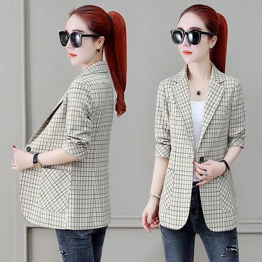 Autumn Women Plaid Blazers and Jackets Work Office Lady Suit Slim Single-breasted Business Female Blazer Coat Women's Casual Jacket