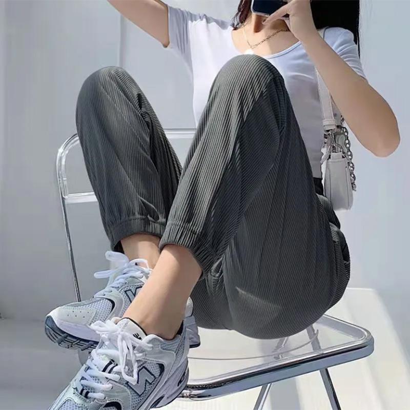 Ice Silk Sports Pants Summer Ladies Loose and Thin Beam Blooming Pants Casual Harem Pants High Waist Thin Sections Versatile