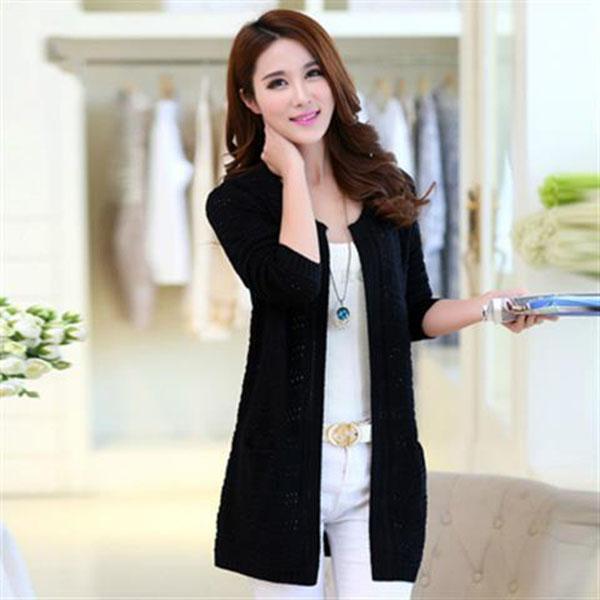 Spring and Autumn Cardigan Tops Mid-length Large Loose Sweater Knitted Thin Women's Jacket