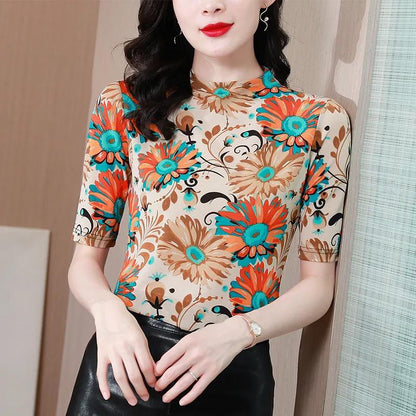 Summer Lace Bottoming Shirt Women's Short Sleeve Round Neck Slim Top