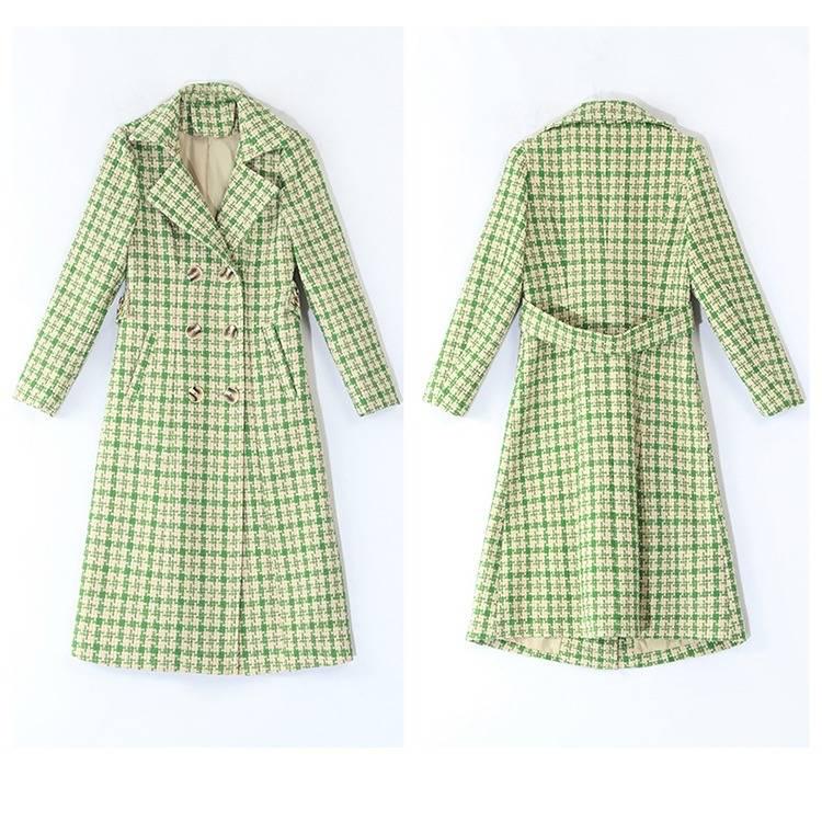 Winter Trench Jacket Women Casual Plaid Coat Warm Button Pocket Jackets Women Wool Overcoat