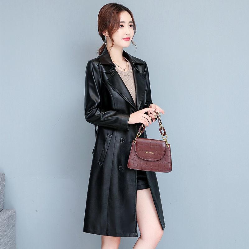 Women's Sheepskin Leather Jacket Long Slim Lapel Large Size Leather Trench Coat Autumn Winter Suede Jackets Ladies