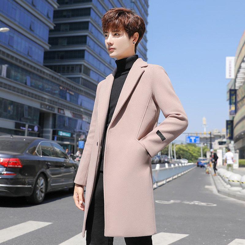 Mens Woolen Coat Casual Business Woolen Coats Mens High-end Brand Slim Long Woolen Coat Male Jacket